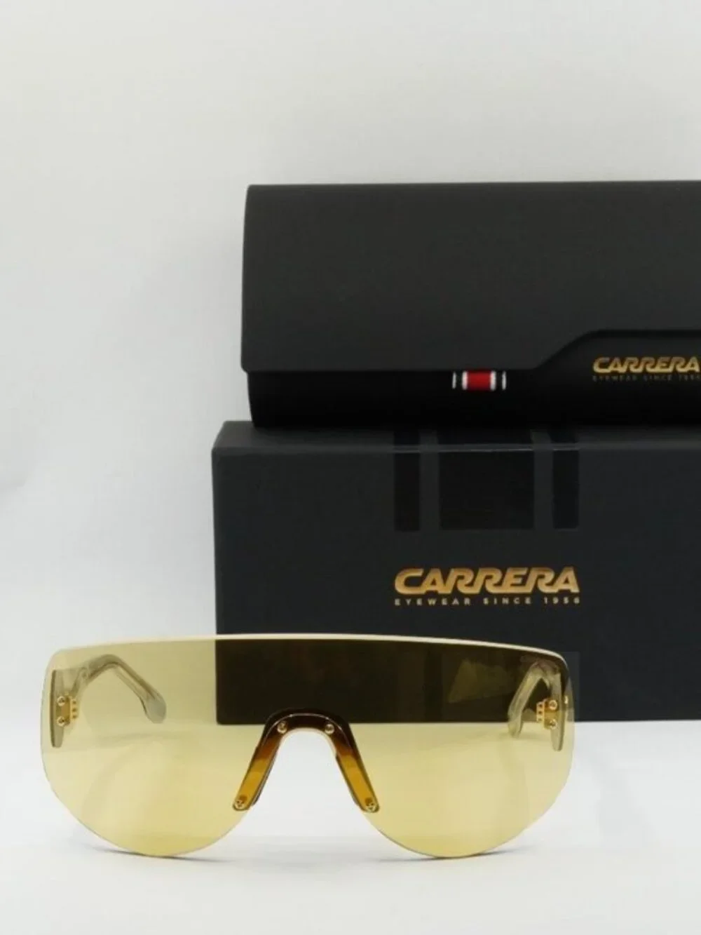 Carrera FLAGLAB 12 04CW ET Rimless Shield Sunglasses - Black / Yellow